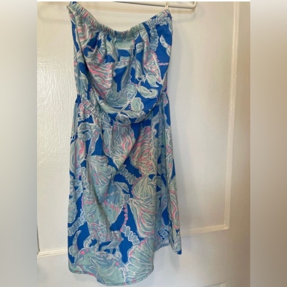 Lilly Pulitzer Windsor Dress in Bay Blue Into the Deep Cotton Strapless - Picture 1 of 3
